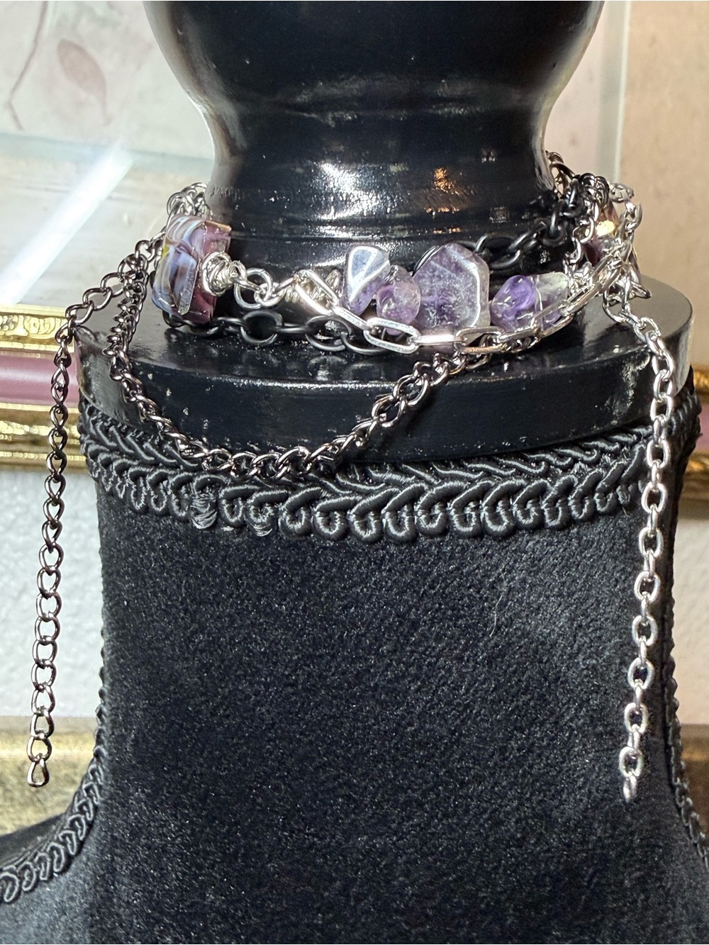 Handmade Gothic Amethyst & Glass Bead Layered Chain Bracelet | Whimsigoth